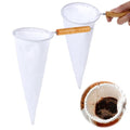 2Pcs Coffee Strainer Cloth, Reusable Flannel Cloth Filter Coffee Pour Over Filters with Wood Handle Handmade Tea Sock Strainer (White)
