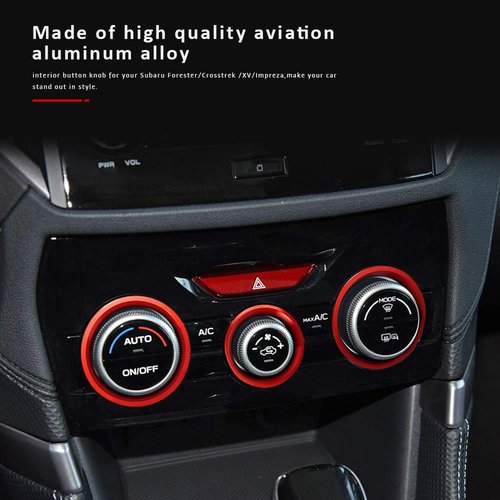 Auovo AC Climate Control Knob Outer Ring Covers Accessories for Subaru Forester 2019-2024 / Crosstrek 2018-2022 2023 / Impreza 2017-2023 Interior for Car Air Condition Switch Control Trim (Red)