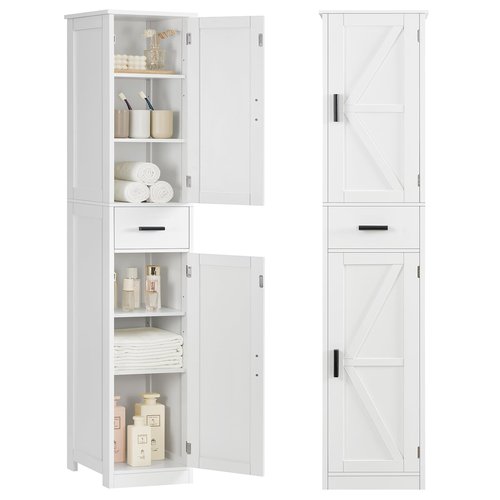 WEENFON 67 Tall Bathroom Cabinet with 6 Shelves & 1 Drawer, Narrow Storage Cabinet with Adjustable Shelves, Silm Cabinet for Living Room, Kitchen, White