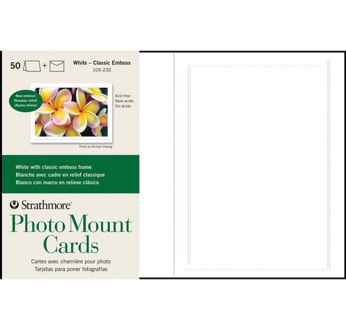 Strathmore 105-232 Photo Mount Cards, White, Classic Embossed Border, 50 Cards & Envelopes
