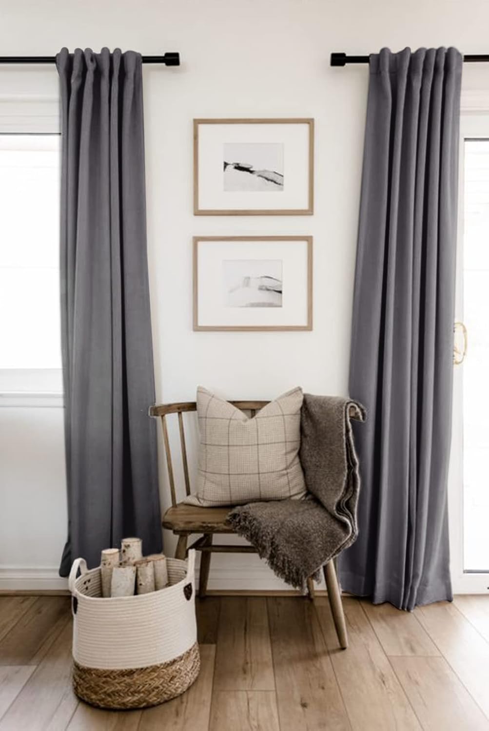 Skiennix 100% Blackout Linen Curtains - Thermal Insulated Drapes, 50" W x 90" L, Dark Gray | 2 Panels Set