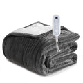 Sheet&Joy Heated Blanket Electric Grey Throw - 50"x60" Heating Blanket Throw 1/2/4/6/8 Hours Auto-Off 8 Heat Level Over-Heat Protection Ribbed Flannel Sherpa Electric ETL Certification