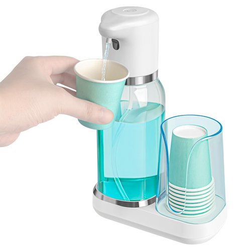 WannSenn Automatic Mouthwash Dispenser for Bathroom Set, Smart Electric Mouthwash Dispenser with Cup Holder, 25oz Mouthwash Container, Rechargeable, Suitable for All Age Groups, White
