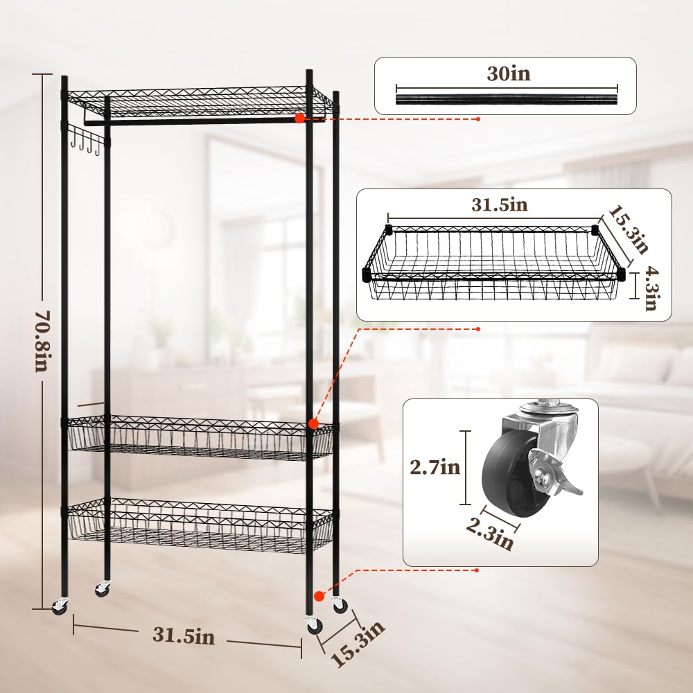 MRRcute Clothes Rack | Adjustable Closet Shelves | Heavy Duty Rolling Garment Rack | Freestanding Clothing Rack | Closet Organizers and Storage | Clothing Racks for Hanging Clothes.