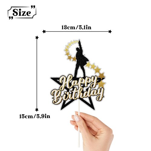 Musical Star Cake Topper,Ha*ilton Happy Birthday Cake Decor, American Musical Broadway Theater Party Decorations For Kids Adults Fan