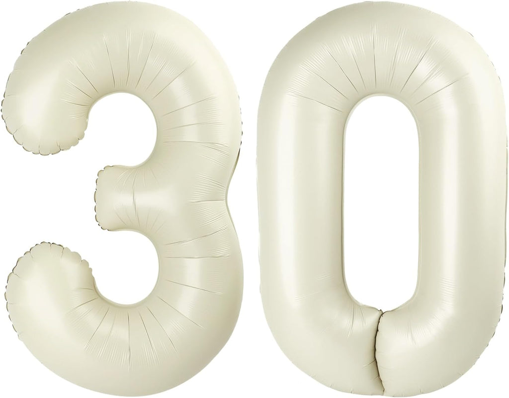 Number Balloons - 30 & 40 Inch Cream Foil Birthday Decorations for Him & Her | Perfect for Celebrations
