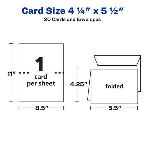 Avery Printable Quarter-Fold Greeting Cards, Envelopes Included, 4.25" x 5.5", Matte White, Inkjet Printer Compatible, 20 Blank Cards Total, Great for Product Branding, Marketing, and More (3266)