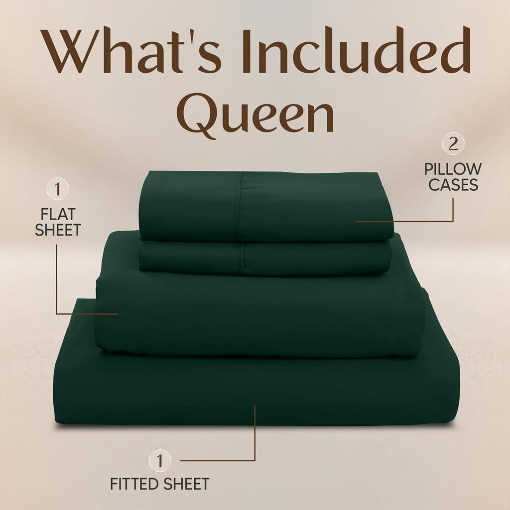 Utopia Bedding Queen Size Sheet Set - Soft, Breathable Microfiber | 4-Piece Emerald Green Bedding Set