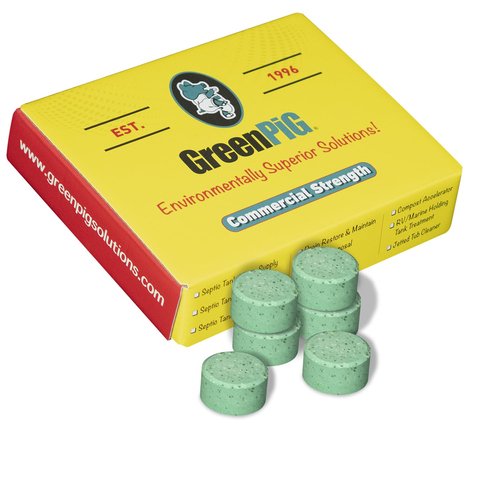 Green Pig Septic Tank Treatment Pucks – Enzyme & Bacteria-Based Treatment for Preventative Septic Maintenance, Helps Reduce Odors & Buildup, 1-Year Supply (6 Pucks)