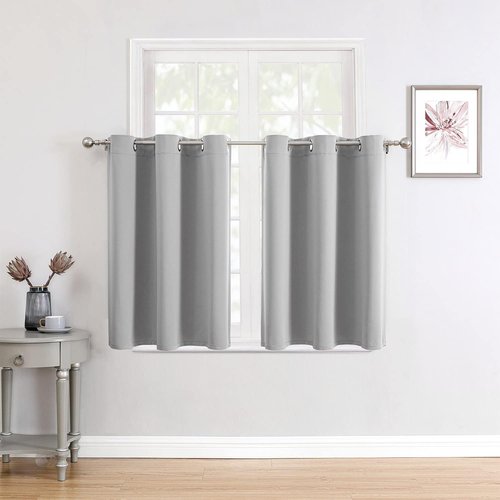 ChrisDowa Small Window Curtains - Grommet Thermal Insulated Room Darkening Panels (Light Grey, 42 x 36 Inch)