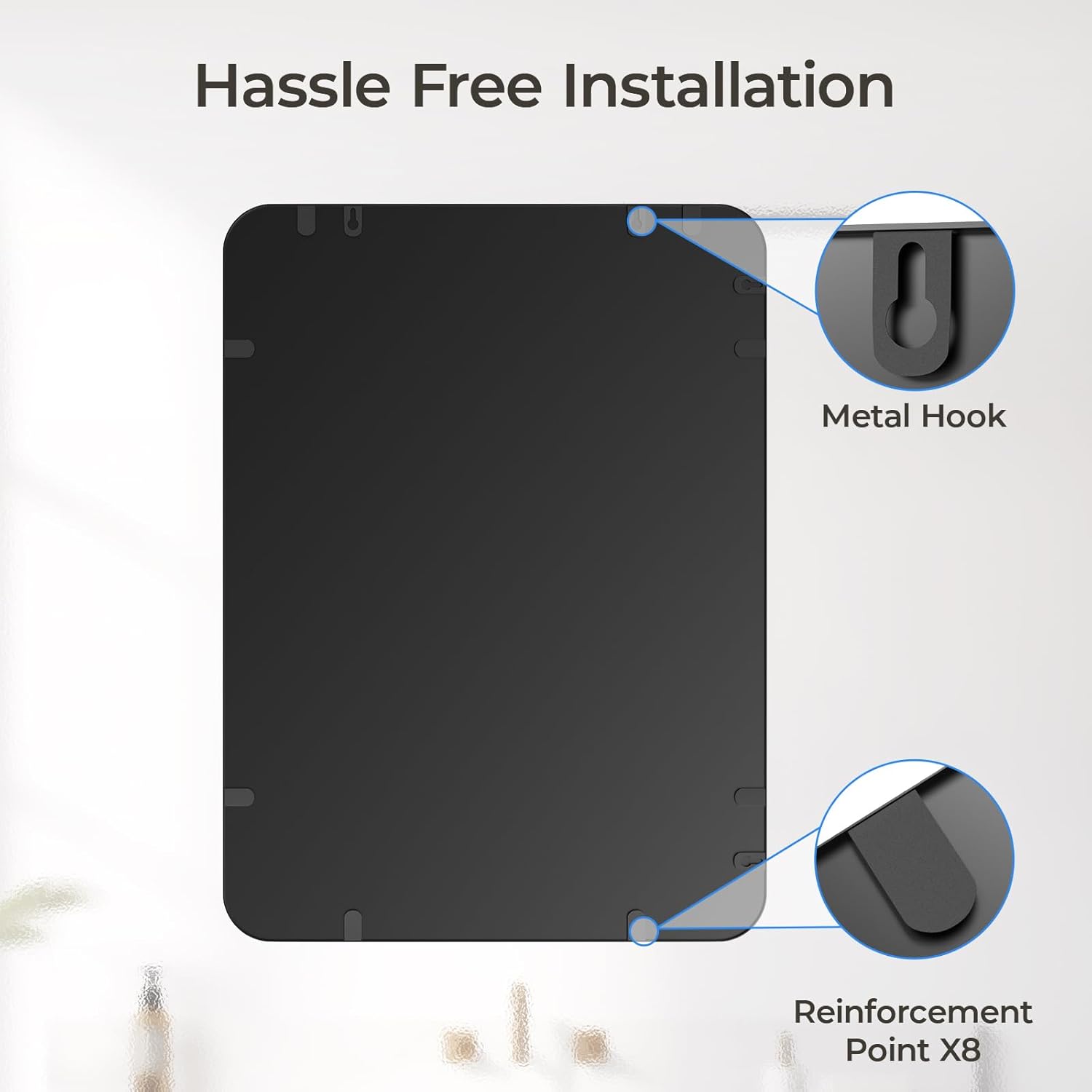 USHOWER Black Bathroom Mirror - 22 x 30 Inch Matte Black Rectangle Wall Mirror with Rounded Metal Frame