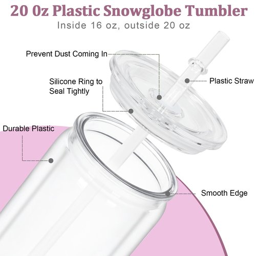 Maucircol 15 Pack Acrylic Snow Globe Tumbler, 20 Oz Pre Drilled Double Wall Snow Globe Supplies Kit, Plastic Snowglobe Tumbler DIY Kit Including Cups and DIY Tools