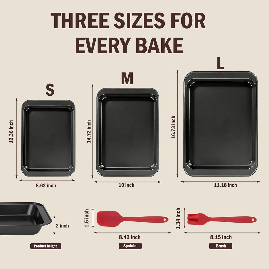 Skiennix 3-Piece Baking Pans Set - Nonstick Rectangle Bakeware | Stackable & Easy Clean, Rust Resistant