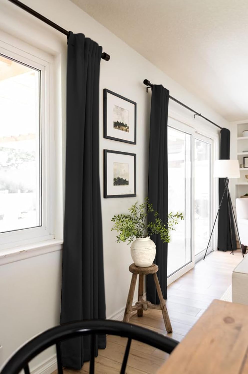 Skiennix 100% Blackout Linen Curtains - Thermal Insulated Drapes for Bedroom | 50" W x 108" L, Black