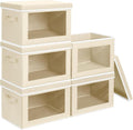 Homsorout Storage Cubes - 5 Pack Foldable Clear Window Bins for Clothes & Blankets | Large Beige Containers
