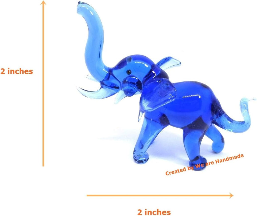 Skiennix Handmade Mini Elephant Family Figurines - Blown Glass Art, Multicolor Jungle Collectibles, 2" Size