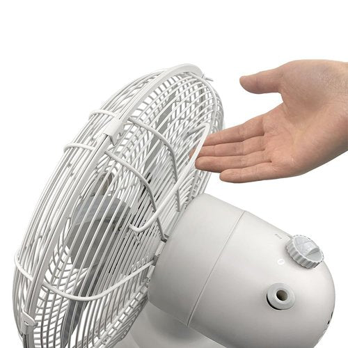 Good Housekeeping 92602 All-Metal 12" Retro Desk Office Table Fan with Wide Oscillation, 3-Speed Settings & Carrying Handle, Matte White