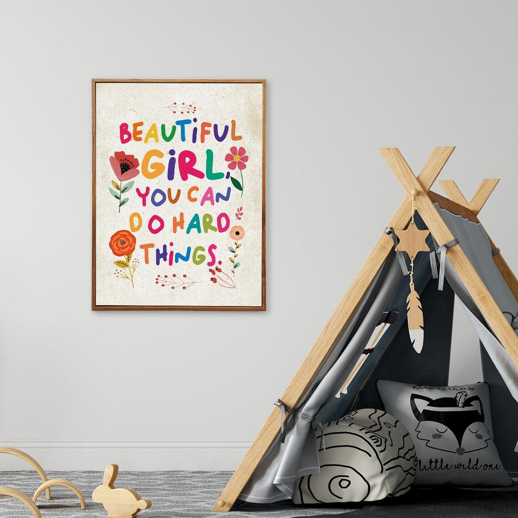YEOION Inspirational Wall Art - Beautiful Girl You Can Do Amazing Things | Canvas with Metal Frame for Bedroom Decor