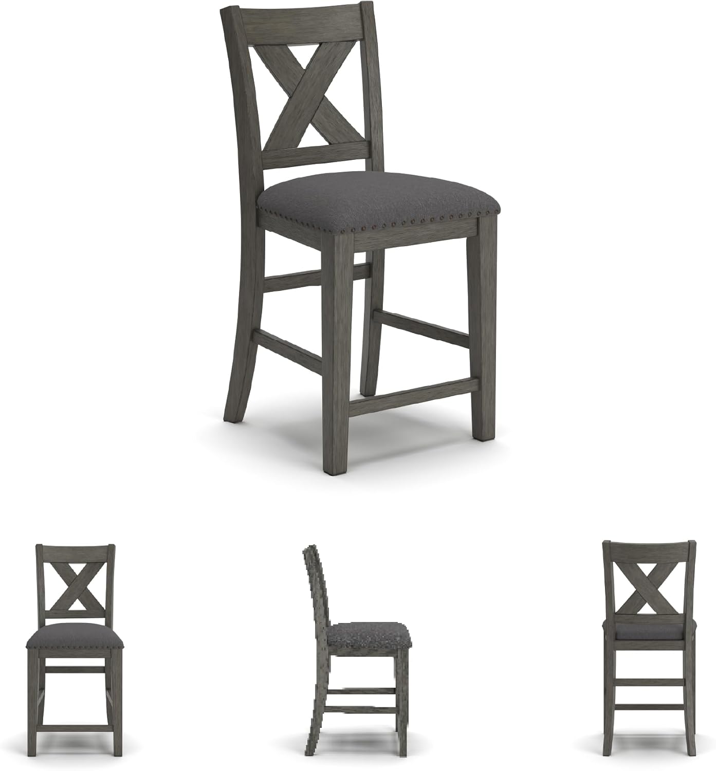 Signature Design by Ashley Caitbrook Casual Counter Height Dining Table & Upholstered Bar Stools Set of 7 - Gray