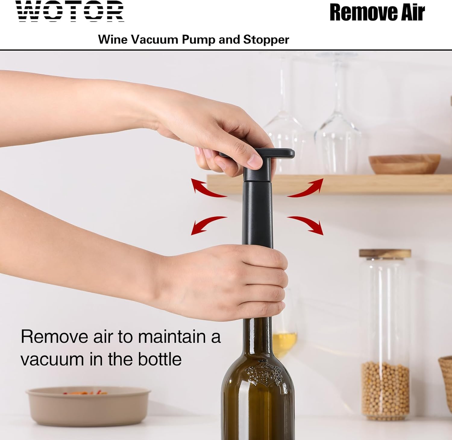 WOTOR Wine Saver Vacuum Pump with 20 Stoppers, Wine Stopper & Preserver, Reusable Bottle Sealer Keeps Fresh, Ideal Accessories Gift (Flat Handle) (Pack of 2)