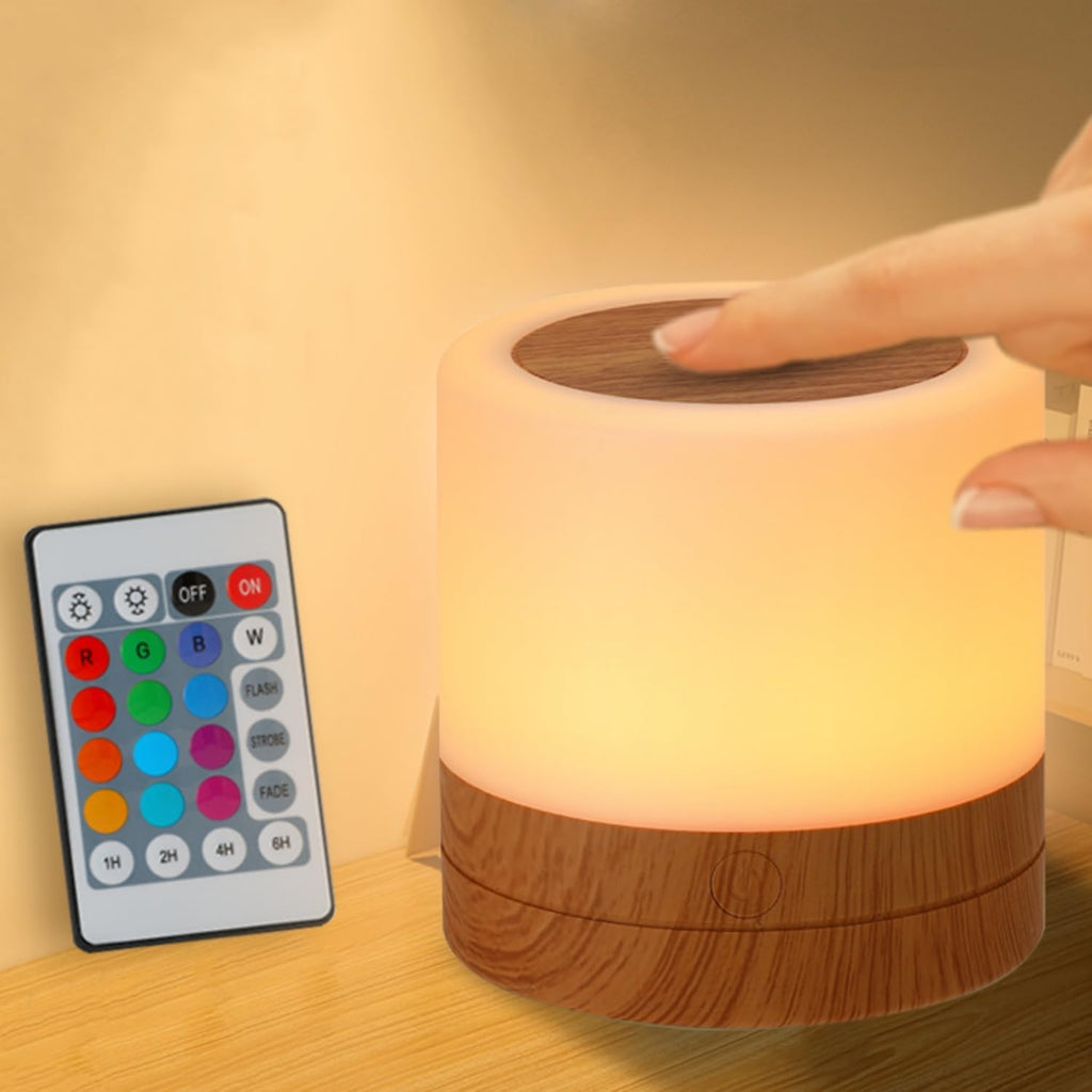 Skiennix Nursery Night Light - USB Rechargeable Desk Lamp with 13 RGB Colors & Remote Control | Portable Bedside Lamp (Brown)