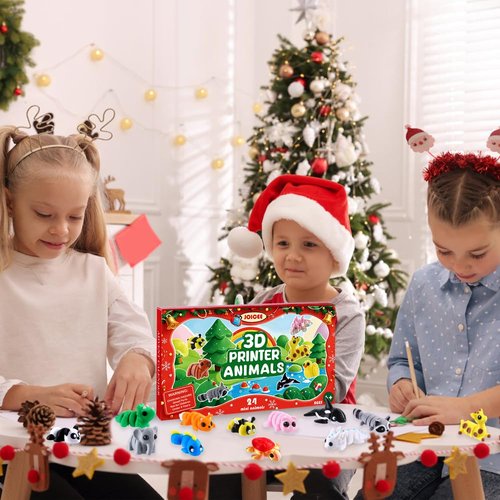 JOICEE 2025 Christmas Advent Calendar with Mini 3D Print Animals, 24 Days Mini Animal Figurines Toys Set Xmas Articulated Flexible Fidget Gifts for Kids Boys Girls Christmas Party Favors