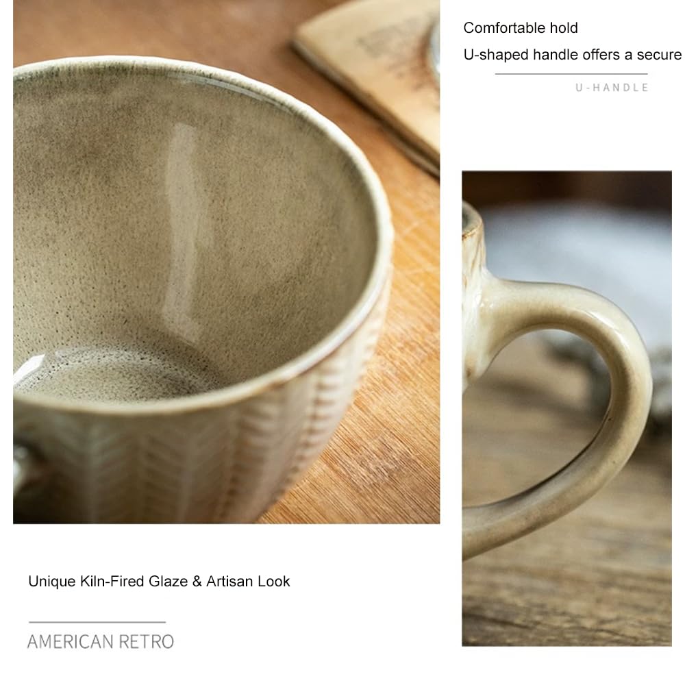 Tvvtuww Ceramic Coffee Cup Mug and Acacia Wooden Saucer Set, 8 oz Ceramic Cup for Espresso Latte Cappuccino Tea, Wooden Handle Mug Set Unglazed Porcelain Arty Mug (Natural Earthiness Finish)