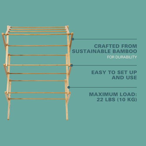 Gibson Home Riverrun Foldable Bamboo Drying Rack for Clothes & Towels – 2-Tier Collapsible Laundry Drying Rack, Space-Saving Air Dry Stand for Clothes, Towels, Blankets, etc for Indoor & Outdoor Use