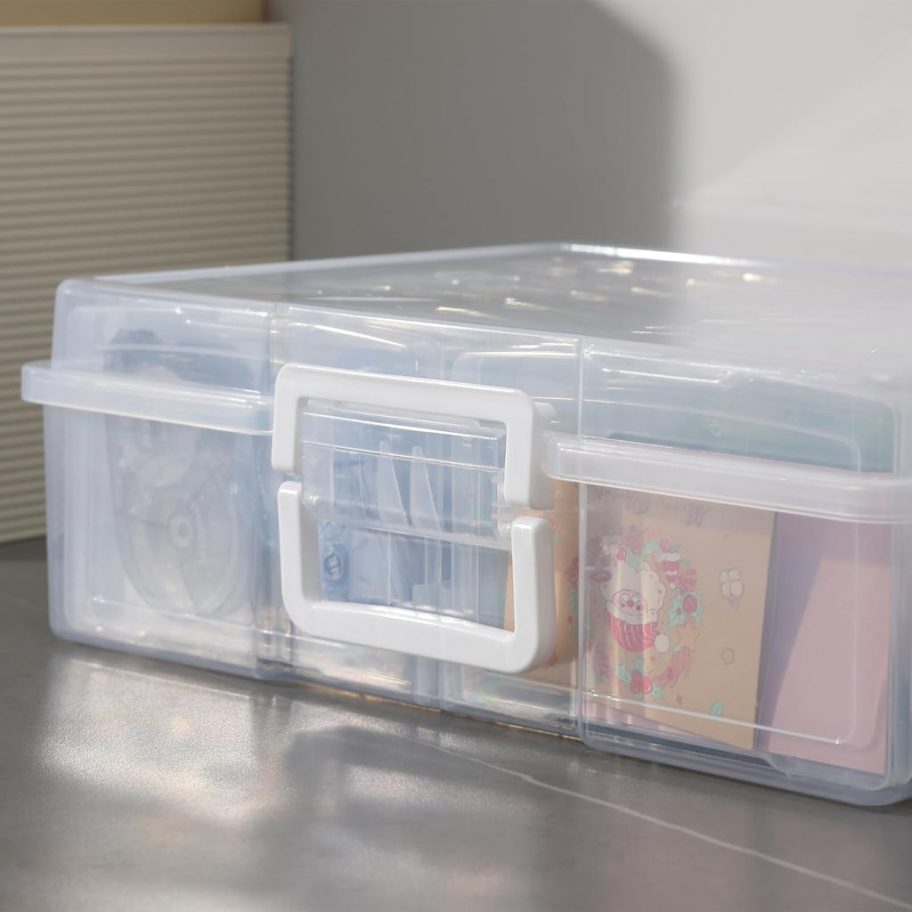 Novelinks Transparent Photo Cases - 4" x 6" Craft Keeper with Handle & 16 Inner Organizers | Clear Storage Box