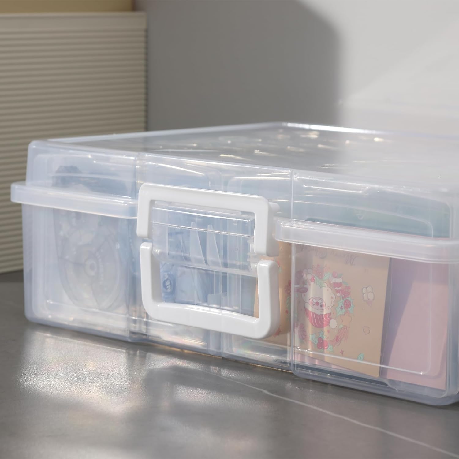 Novelinks Transparent Photo Cases - 4" x 6" Craft Keeper with Handle & 16 Inner Organizers | Clear Storage Box