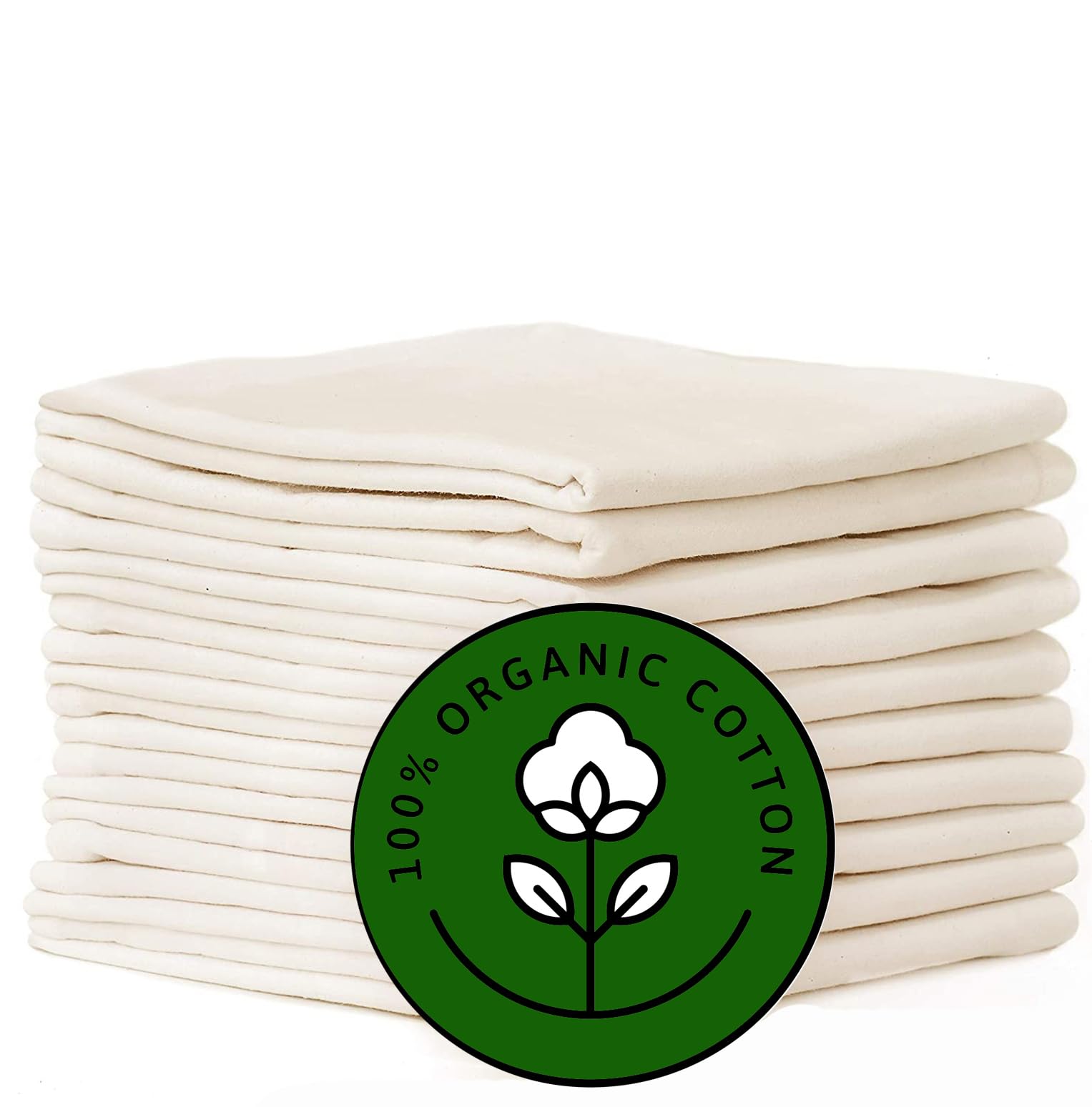Flour Sack Kitchen Towels |Organic Cotton Blank Towel| Tea Towel Crafting Embroidery|Flat Thick Absorbent Quick Dry | Baking Bread Proofing Breathable Linen Cloth Cover Set of 10, 28 x 28 Inch, Ivory
