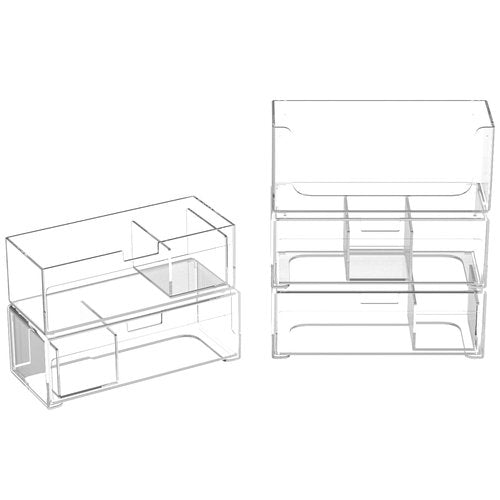 Stackable Storage Drawers Clear Plastic Storage Bins Bathroom Drawer Organizer Medicine Cabinet Organizer Makeup Organizers w Removable Divider Home Workspace Office Desktop Vanity Gift Idea 4Pack