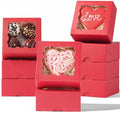 JCXGRVC 50PCS 3.25x3.25x1.5 inches Red Small Bakery Boxes with Window - Cookie Macaron Mini Cake & Truffle Gift Boxes for Christmas Gifts Birthday Wedding Valentine's Day Party Favors