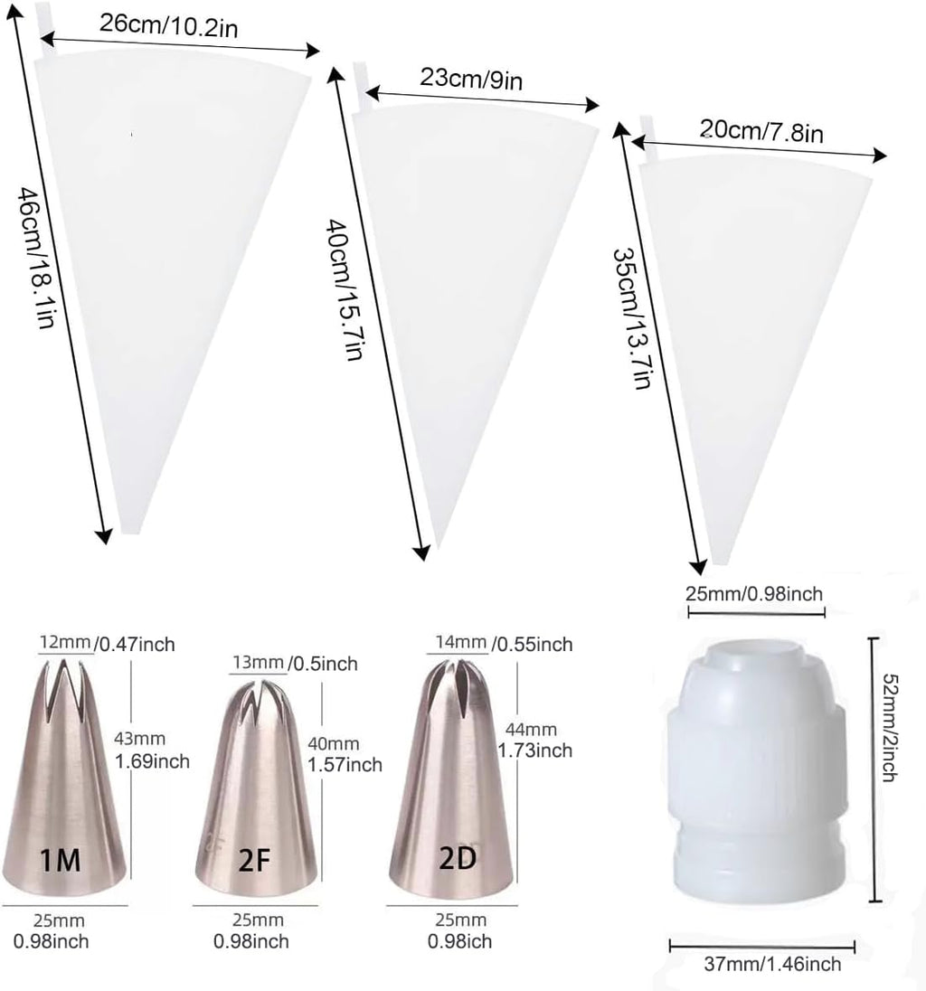 Skiennix Reusable Piping Bags Set - Eco-Friendly Cotton Bags with 3 Tips & Coupler for Easy Cake Decorating