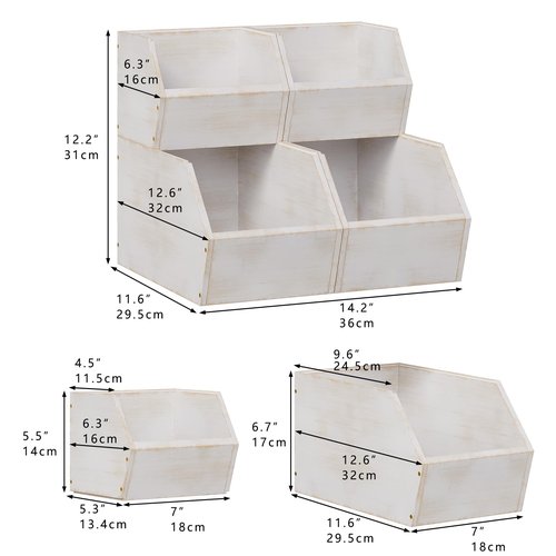 Trironsun 2 Set Bamboo Pantry Storage Bins Wood Stackable Baskets Potato and Onion Storage Bins Fruits Vegetable Bread Organization for Kitchen Counter