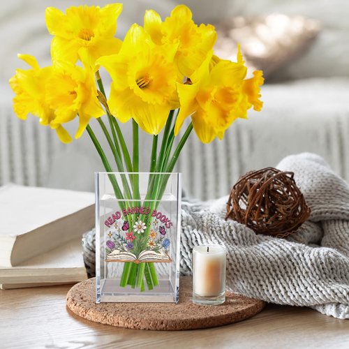Vgrti Read Books Acrylic Pencil Pen Holder Cup, Floral Reading Bookmark Holder for Book Club Library Bookshelf Desk Decor, Book Lover Gifts for Women Men Teens Teachers Bookworms Librarians Readers