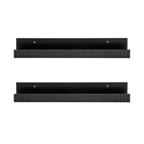Kate and Laurel Furrow Modern Wood Photo Display Ledges; Set of 2; 24 Inches; Black; Scalloped Floating Picture Ledge Shelf Set with Lip for Use as Nursery Book Shelves or Gallery Wall Decor