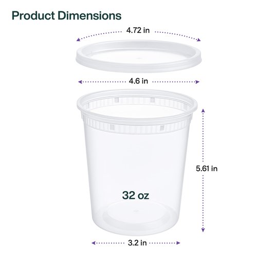 ProTakeOut 32oz [240 set] Heavy Duty Plastic Deli Container | BPA-Free Food Storage with Airtight Leak‑Proof Lids | Microwave, Freezer & Dishwasher Safe – Stackable, Bulk Reusable Soup & Meal Prep Tub