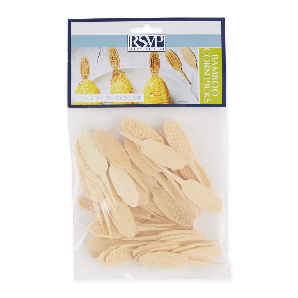 RSVP International Corn On the Cob Holders/Appetizer Picks Set Protect Hands from Heat & Mess, Disposable, 50-Count, Bamboo (Pack of 6)
