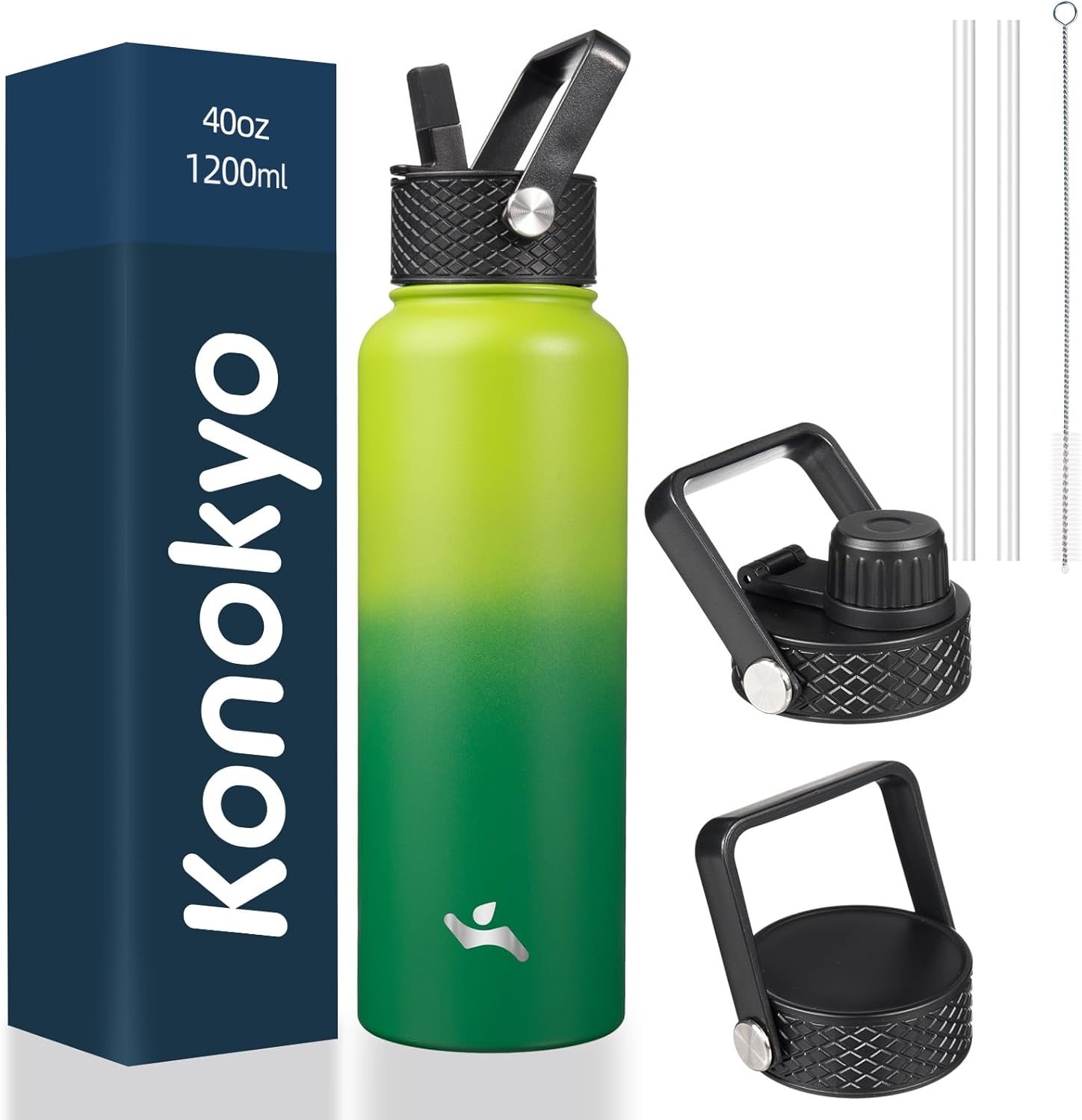 Skiennix 40oz Insulated Stainless Steel Water Bottle - Includes 3 Lids | Bamboo Grove Design