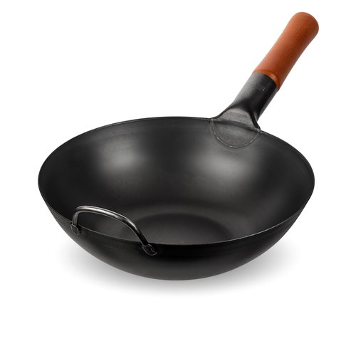 YOSUKATA 11.8" Carbon Steel Wok Pan – Pre-Seasoned Flat Bottom Pow Wok for Stir Fry, BBQ, Grill & Camping – Traditional Japanese Chinese Cookware – Compatible with Induction, Electric, Gas, Open Fire