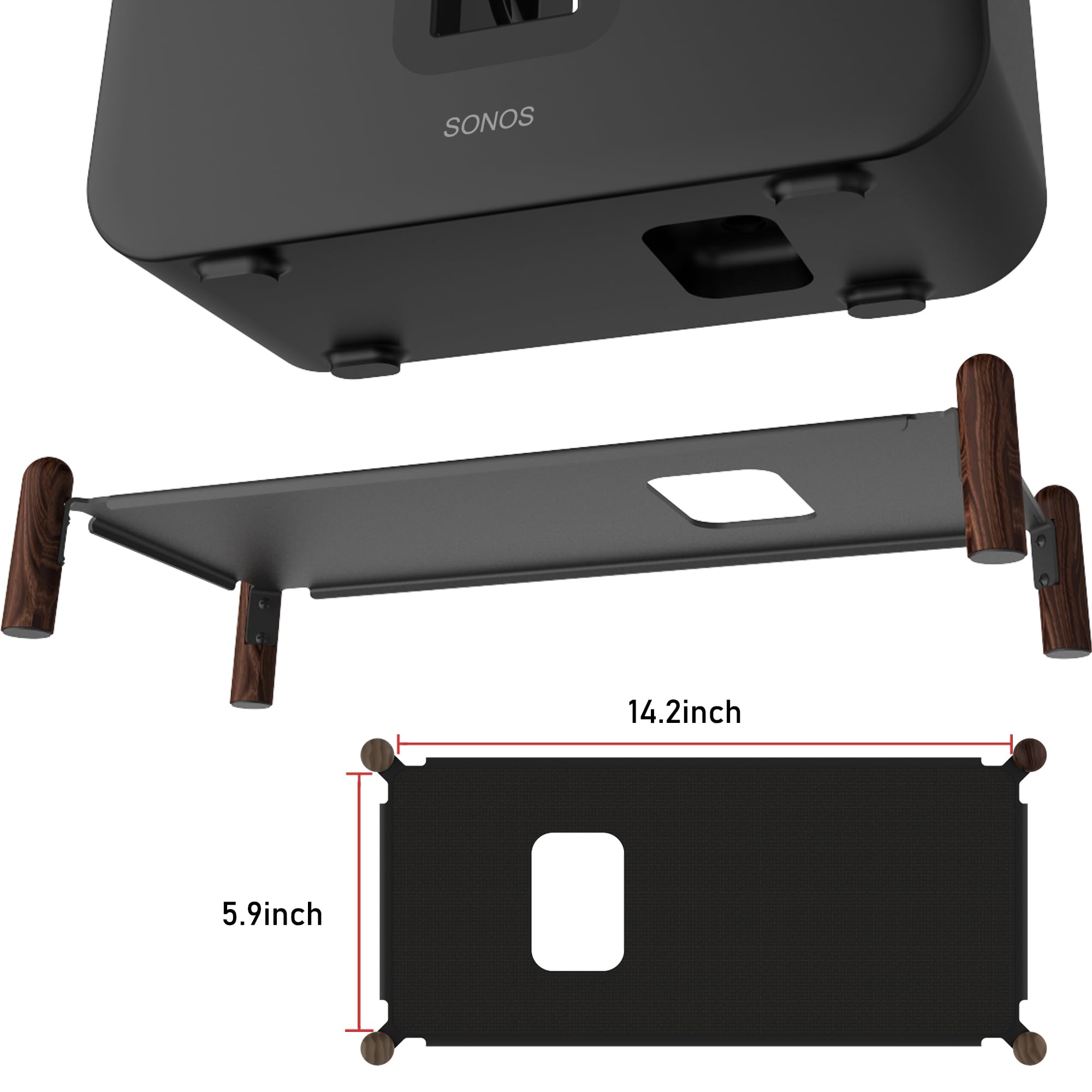 Real Wood Stand for Sub 4,The Holder Accessories Protect Sonos Sub 4 for Sound Better,Secure Stable Wooden Mount with Metal Frame for Sonos Sub 4, Sub 3, Sub 2, (Walnut) (Black)