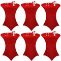 JALANCY 6 Pack Cocktail Spandex Tablecloth 32"x43" Red Stretch Square Corners Cocktail Table Cover Fitted High Top Round Table for Bar Wedding Birthday Party Banquet