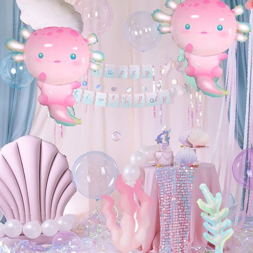 11Pcs Pink Axolotl Balloons,Seashell/Coral/Seaweed Balloon For Axolotl Birthday Party Decoration/Under the sea Party Decor/Mermaid Party Supplies Balloons/Axolotl Baby shower