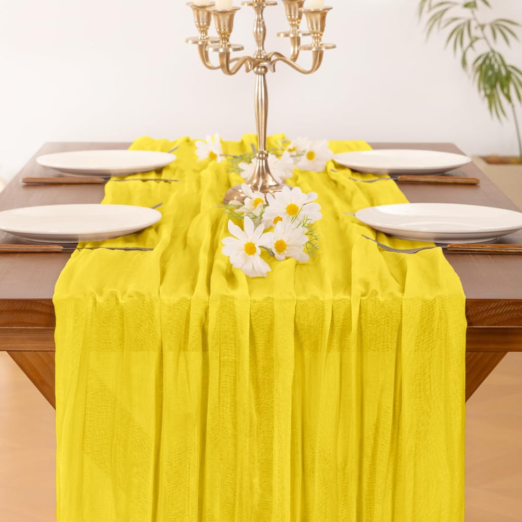 Socomi Yellow Cheesecloth Table Runner - 120 Inch Rustic Gauze for Easter, Weddings, and Home Decor