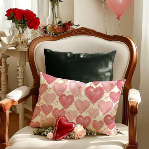 RABUSOFA Valentines Pillow Covers 12x20 Inch,Pink Hearts Golden Decorative Wedding Outdoor Lumbar Cushion Case Decoration for Home Sofa Couch(Pink, 20" x 12" (Pack of 1))