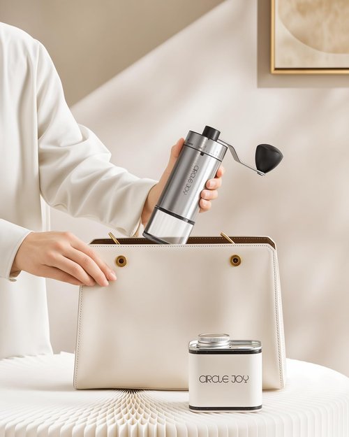 CIRCLE JOY Manual Coffee Grinder with 40 External Adjustable Settings and Ceramic Conical Burr, Portable Stainless Steel Hand Coffee Grinder for Camping, Travel and Espresso