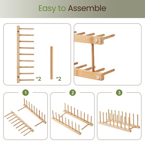 NOVAYEAH 2 Pack Bamboo Wooden Dish Rack-Plate Pot Lid Cutting Board Organizer Holder Rack for Cabinet-Kitchen Cabinet Organizer for Dish, Pots, Lids, Bowls, Bottles, Books, and Puzzle