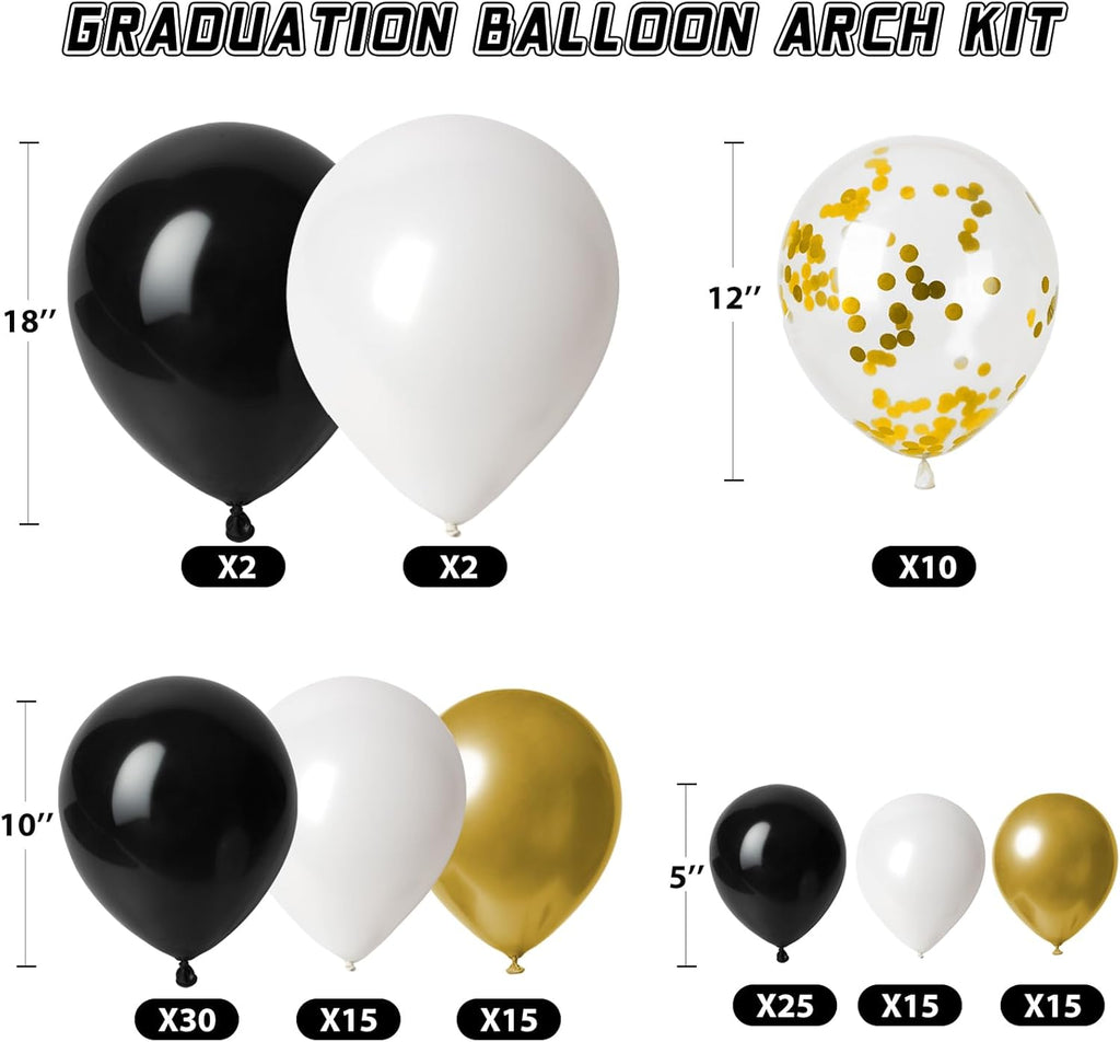 Regine Switzerland Graduation Decorations - 2026 Party Set with 129pcs Balloons & Arch Garland | Black