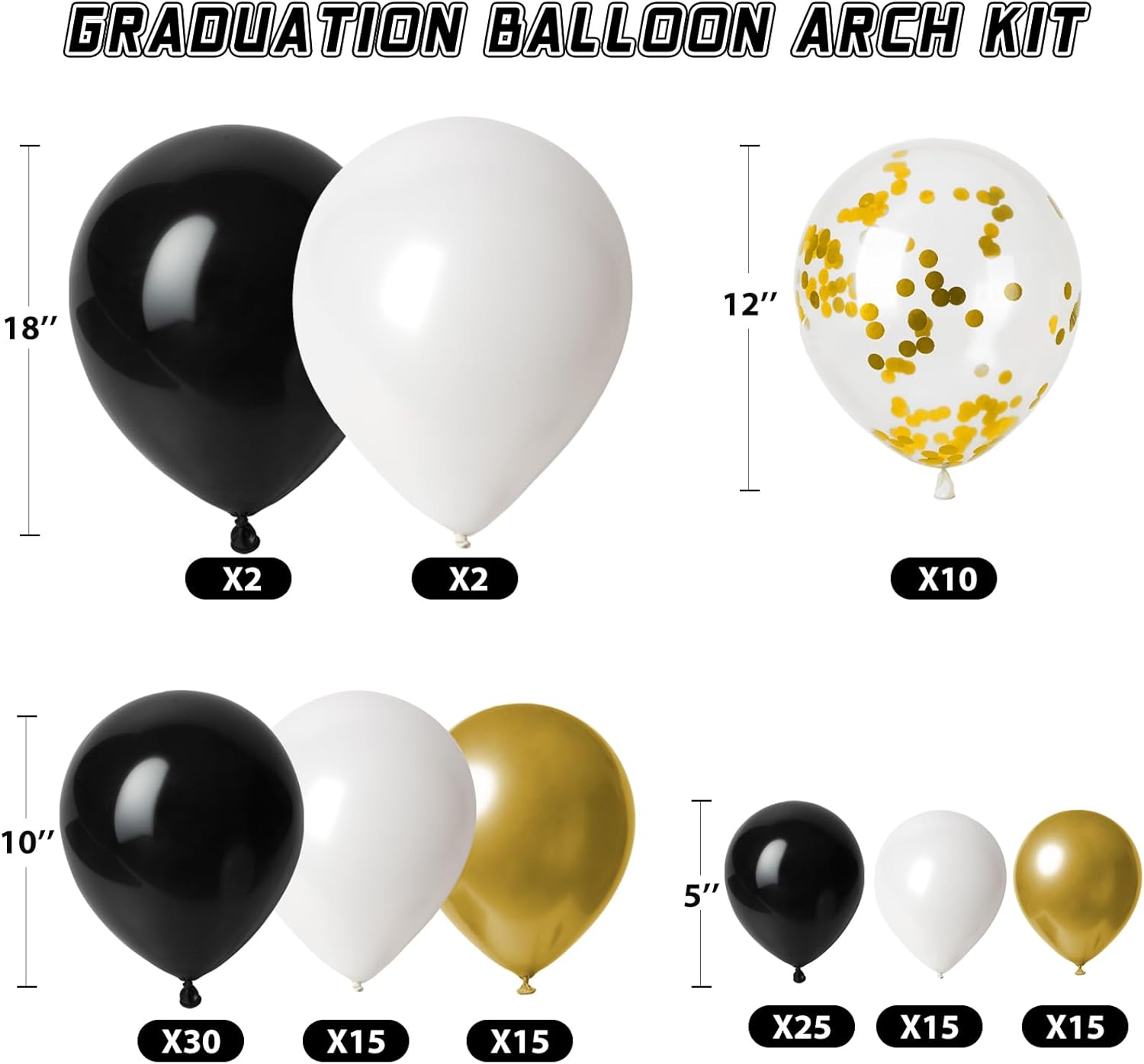 Regine Switzerland Graduation Decorations - 2026 Party Set with 129pcs Balloons & Arch Garland | Black